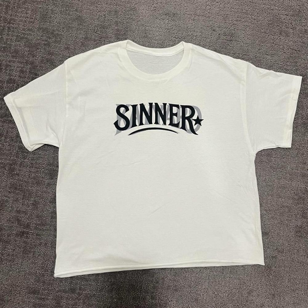 White “Sinner” Cropped Tee